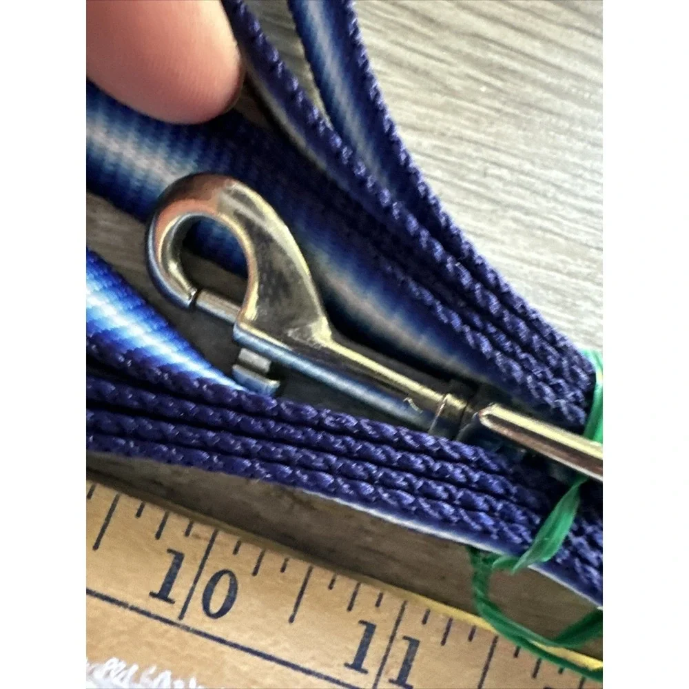 Blue Ombre Nylon Dog Leash 4ft Braided Gradient‎ Navy White Silver Swivel Hook